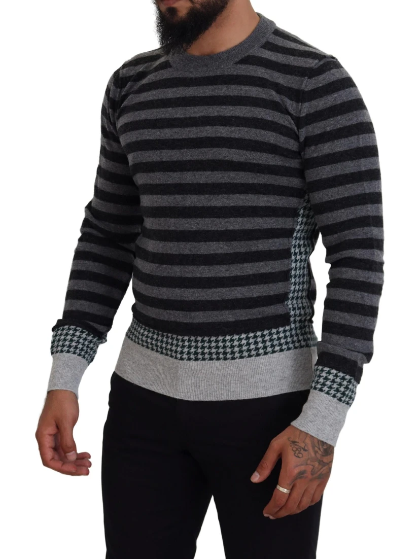 Black Gray Wool Logo Pullover Sweater