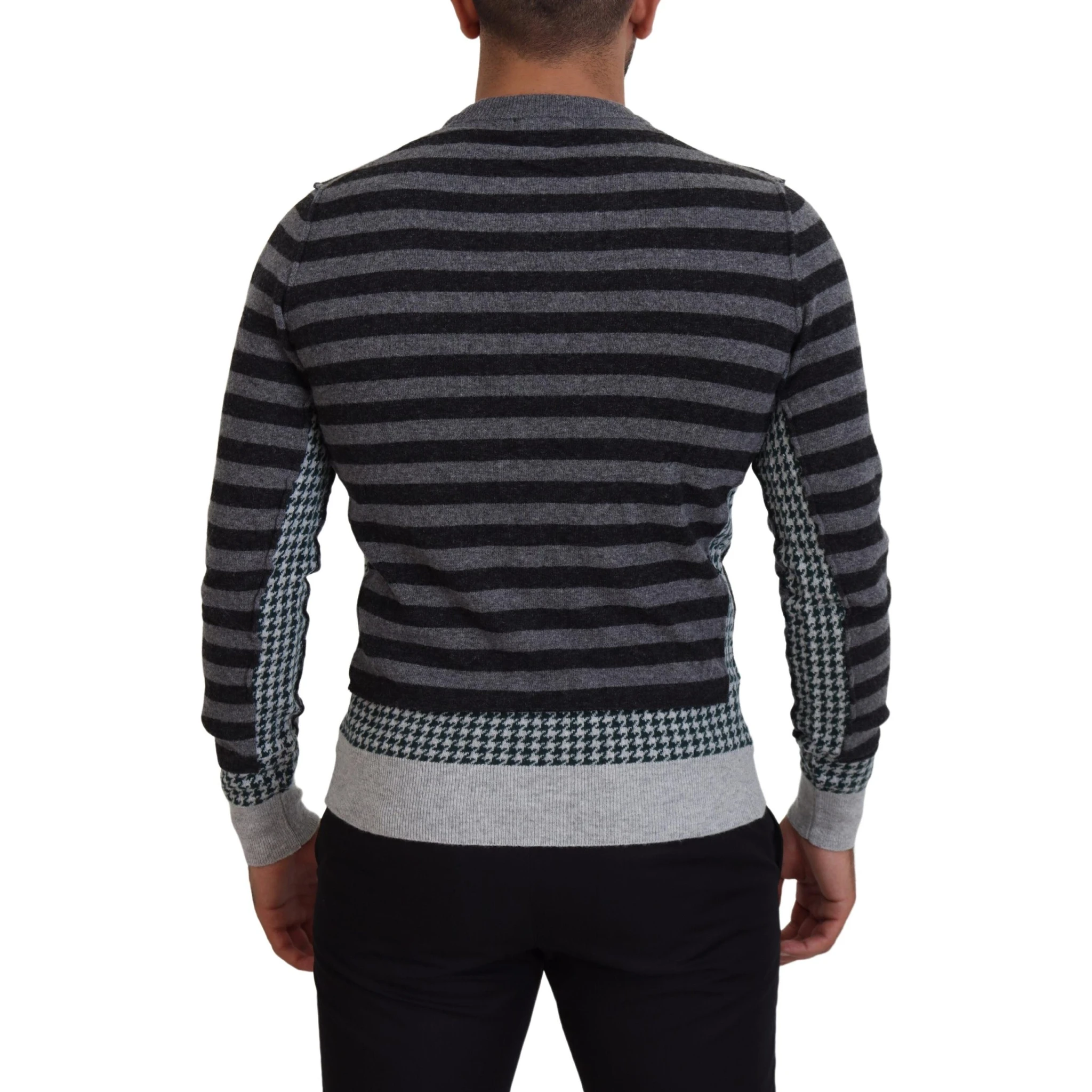 Black Gray Wool Logo Pullover Sweater