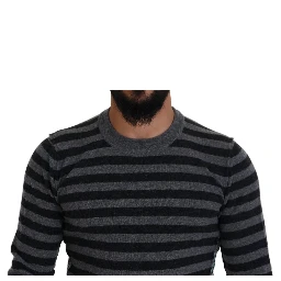 Black Gray Wool Logo Pullover Sweater