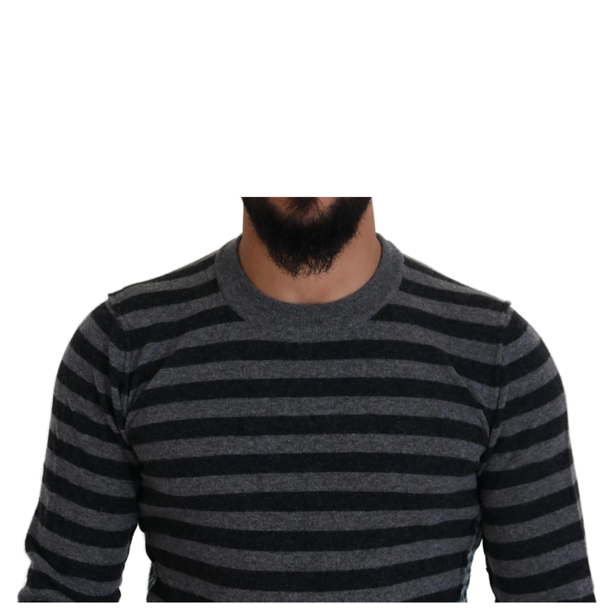 Black Gray Wool Logo Pullover Sweater