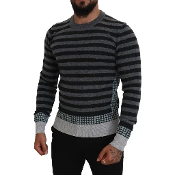 Black Gray Wool Logo Pullover Sweater