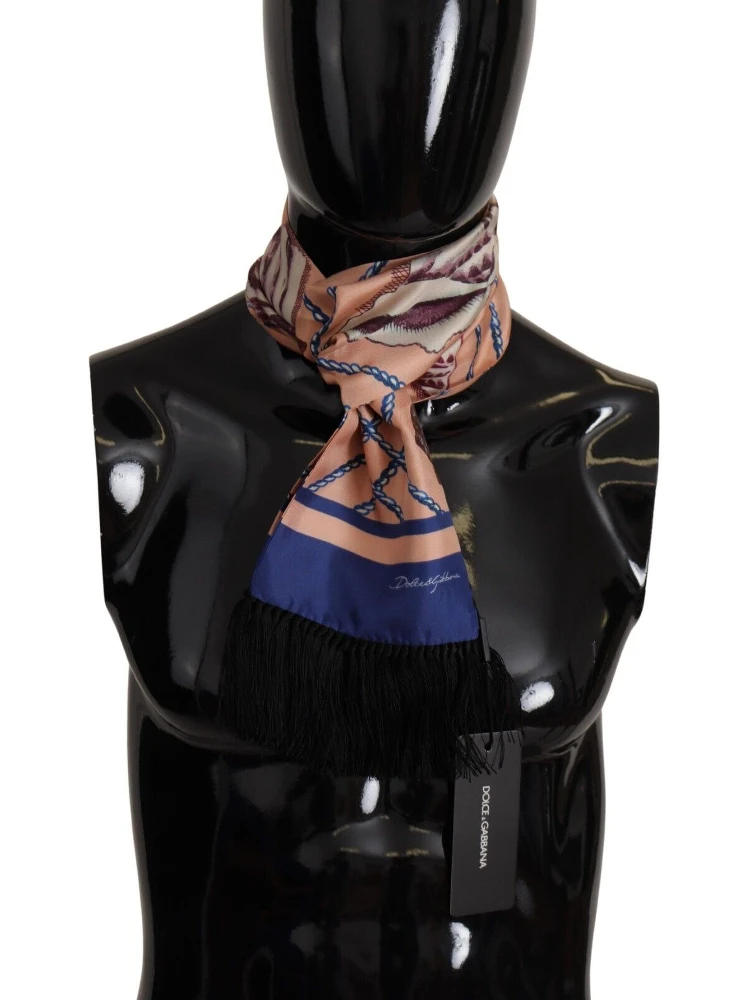 Multicolor Patterned Seashell DG Logo Shawl Fringe Scarf