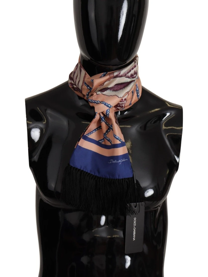 Multicolor Patterned Seashell DG Logo Shawl Fringe Scarf