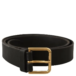 Brown Gold Metal Logo Buckle Calf Leather Belt