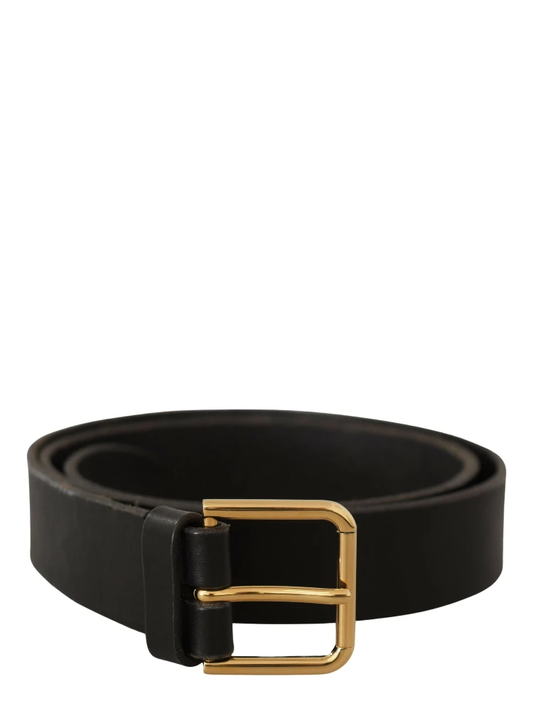 Brown Gold Metal Logo Buckle Calf Leather Belt