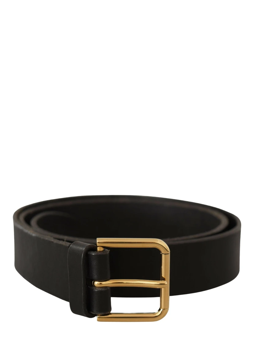 Brown Gold Metal Logo Buckle Calf Leather Belt