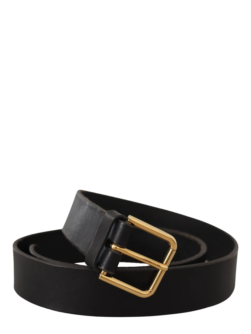 Brown Gold Metal Logo Buckle Calf Leather Belt
