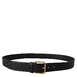 Brown Gold Metal Logo Buckle Calf Leather Belt