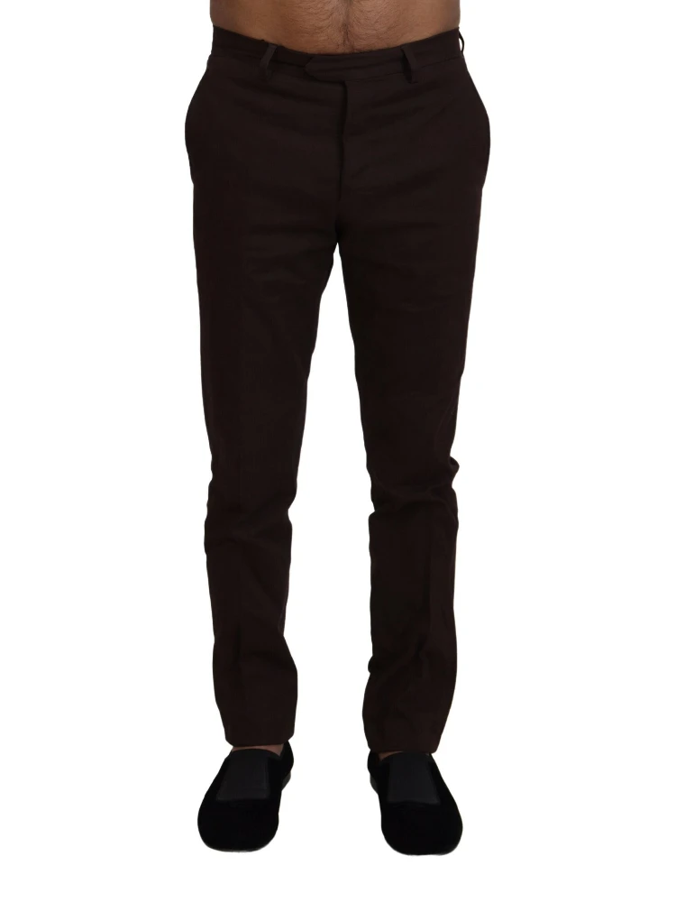 Brown Cotton Tapered Formal Men Pants