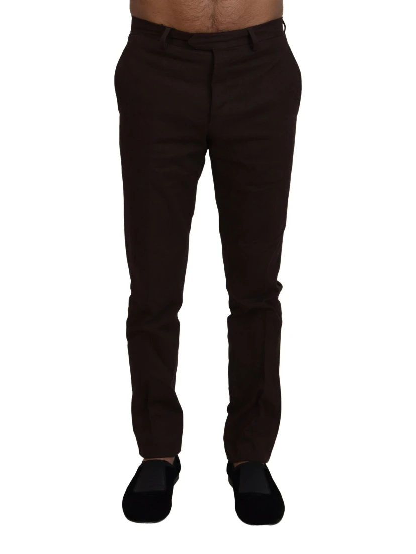 Brown Cotton Tapered Formal Men Pants