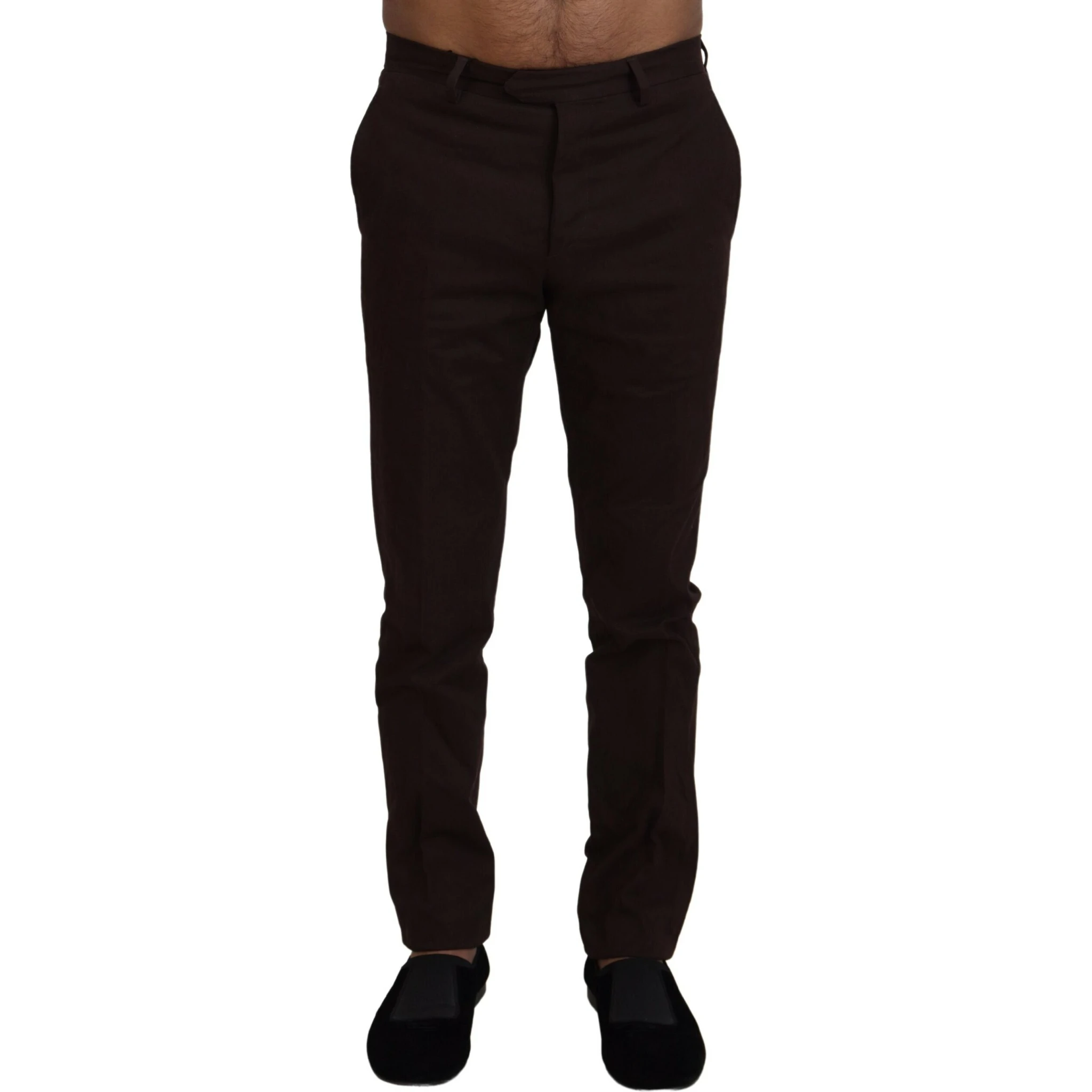 Brown Cotton Tapered Formal Men Pants