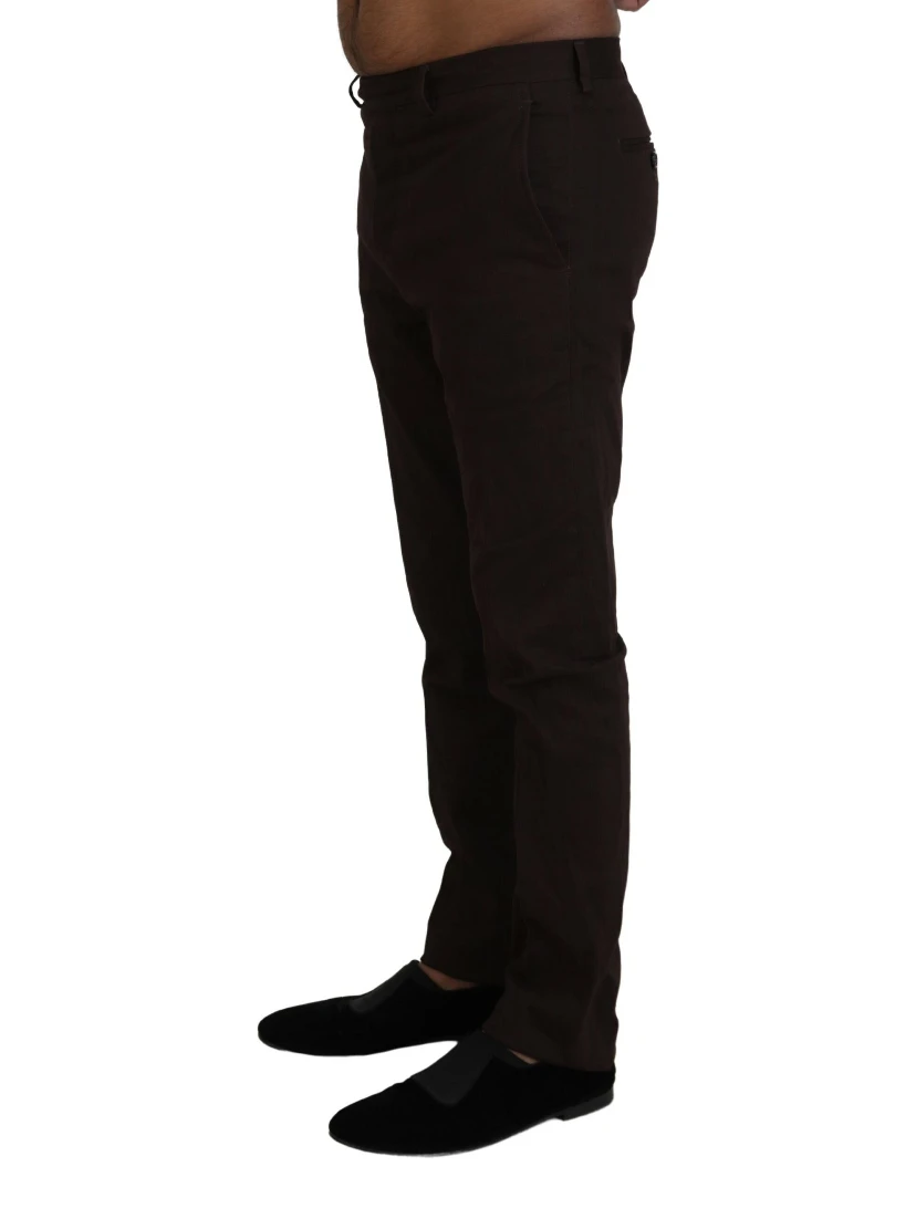 Brown Cotton Tapered Formal Men Pants