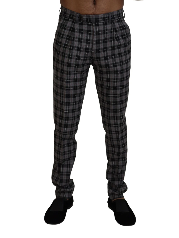 Gray Checkered Slim Fit Men Pants