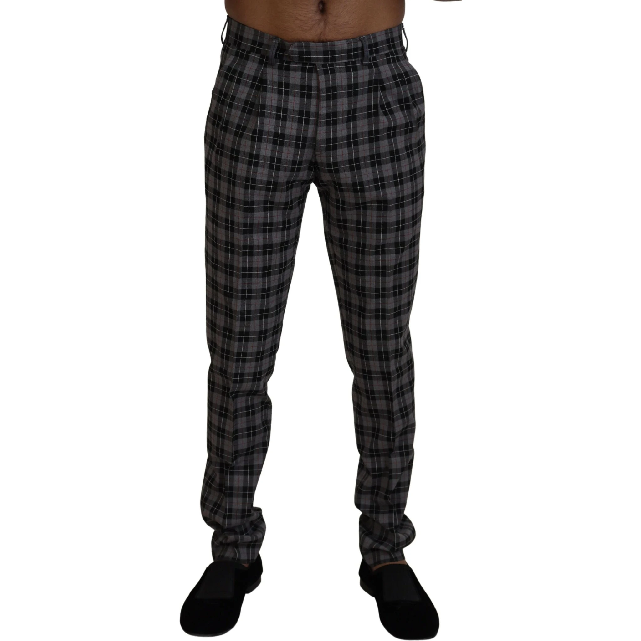 Gray Checkered Slim Fit Men Pants