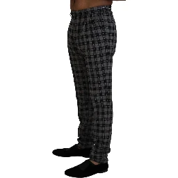 Gray Checkered Slim Fit Men Pants