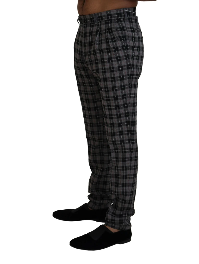 Gray Checkered Slim Fit Men Pants