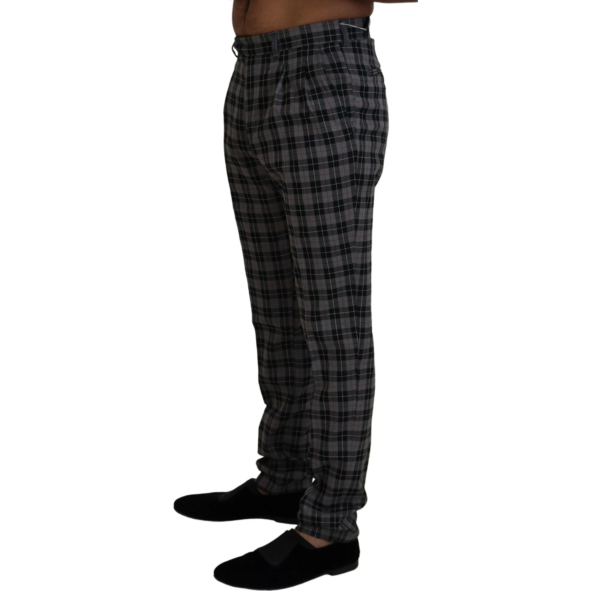 Gray Checkered Slim Fit Men Pants