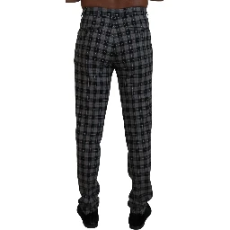 Gray Checkered Slim Fit Men Pants