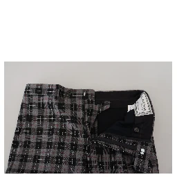 Gray Checkered Slim Fit Men Pants