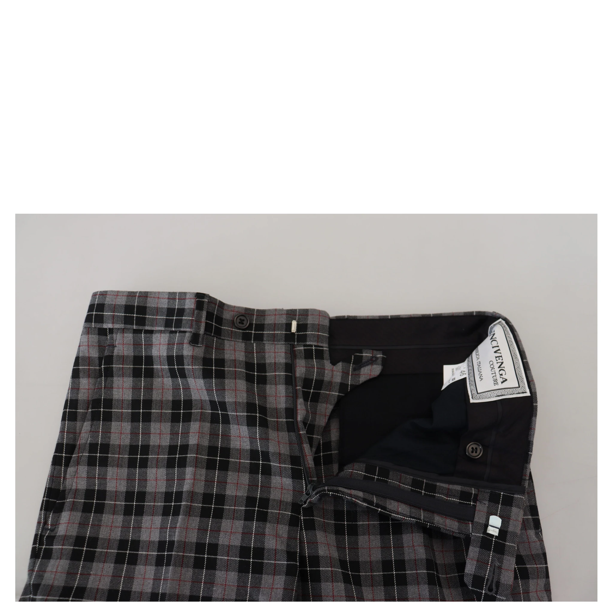 Gray Checkered Slim Fit Men Pants