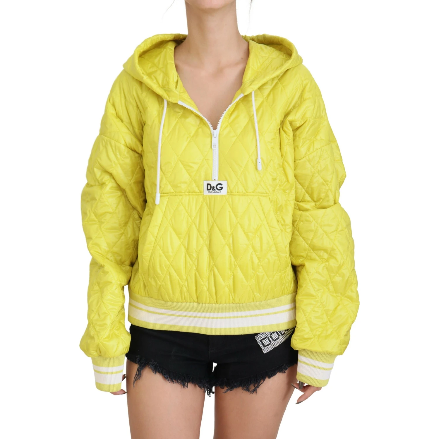 Yellow Nylon Quilted Hooded Pullover Jacket