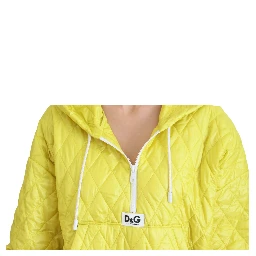 Yellow Nylon Quilted Hooded Pullover Jacket