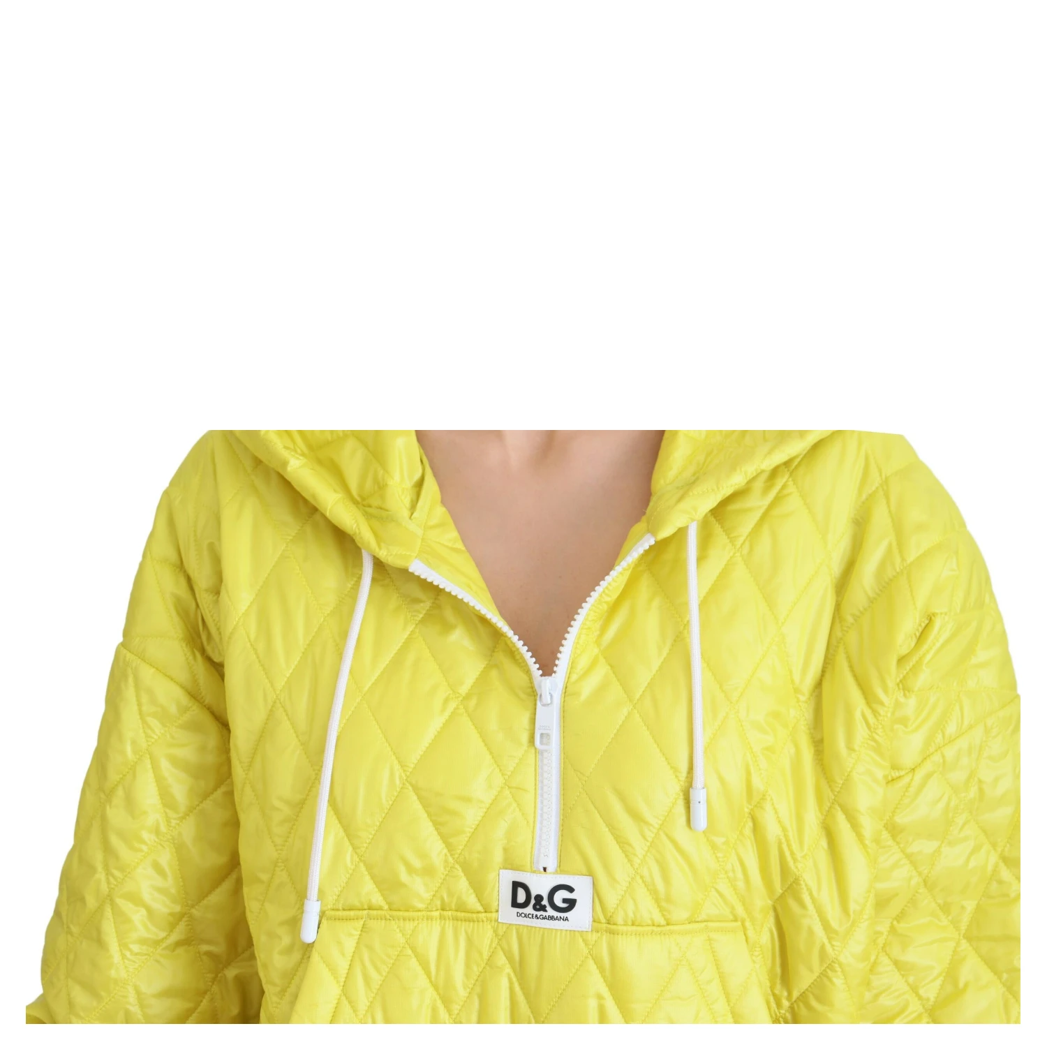 Yellow Nylon Quilted Hooded Pullover Jacket