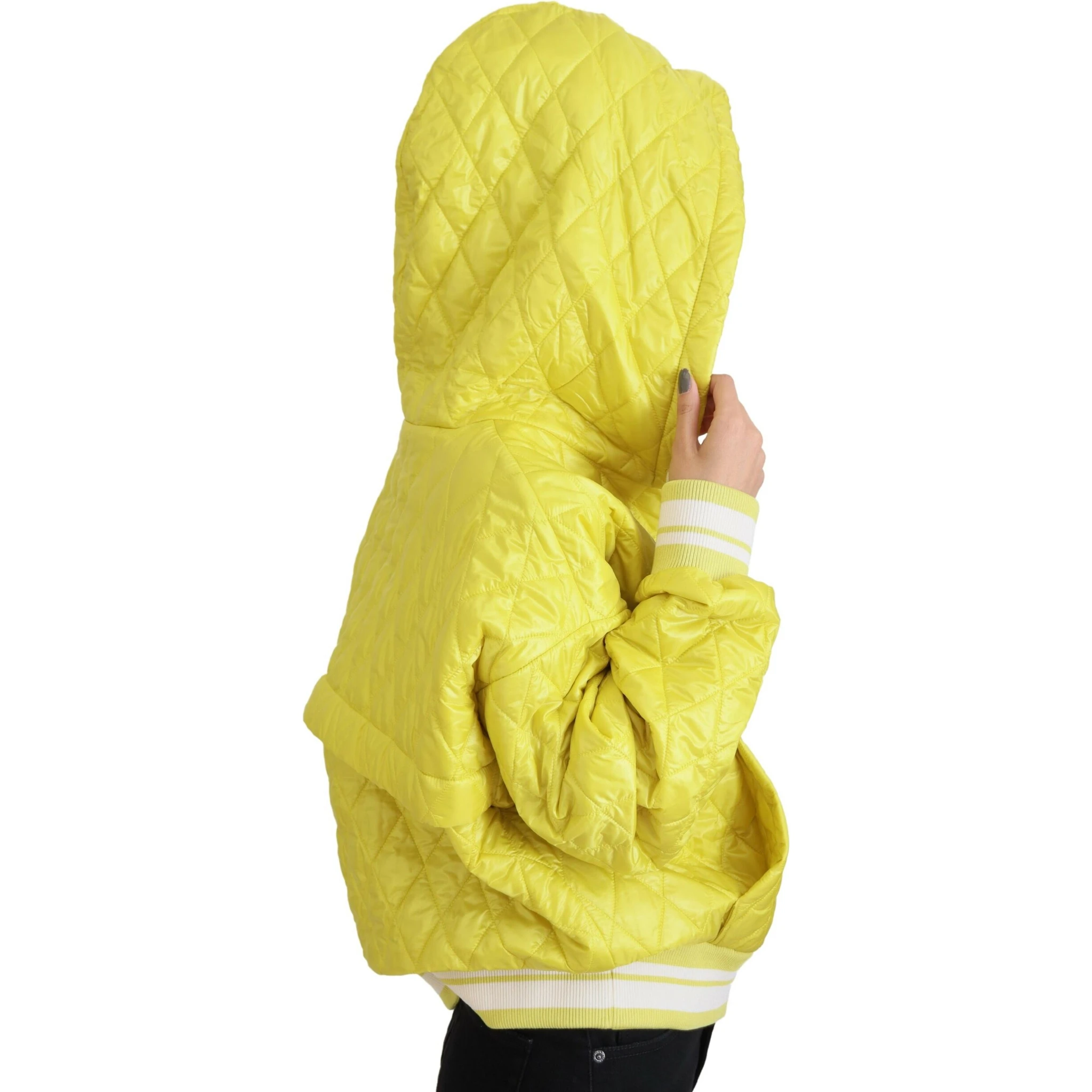 Yellow Nylon Quilted Hooded Pullover Jacket