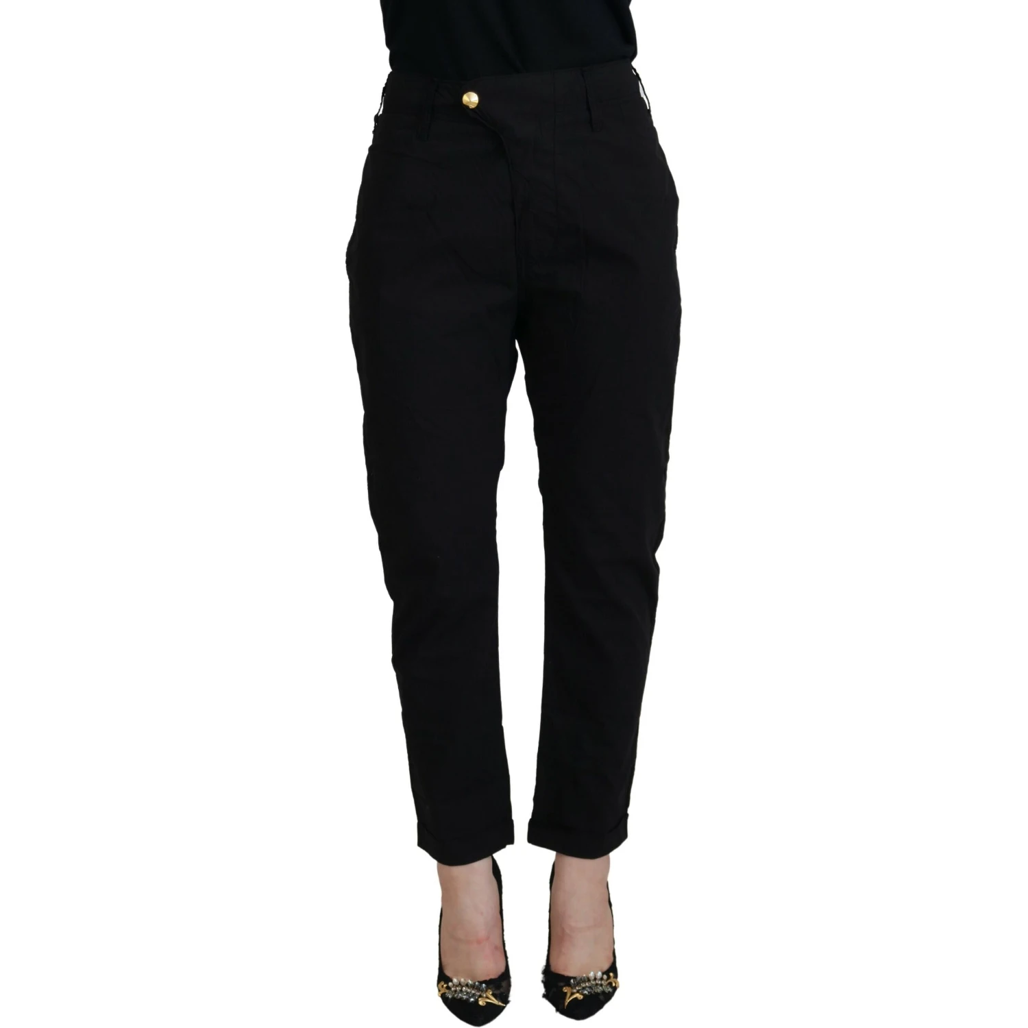 Black Cotton Baggy High Waist Women Pants