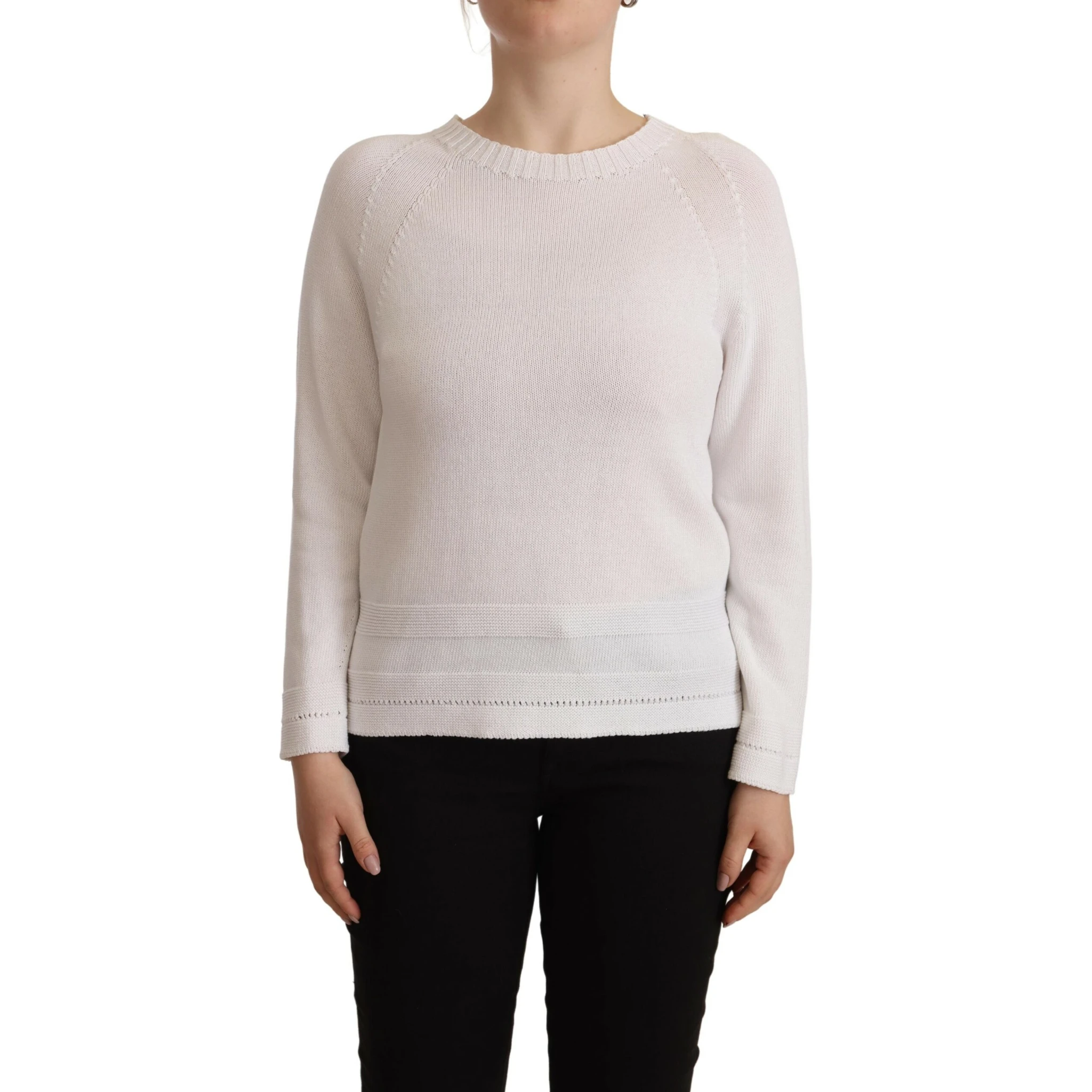 White Long Sleeves Crewneck Pullover Sweater