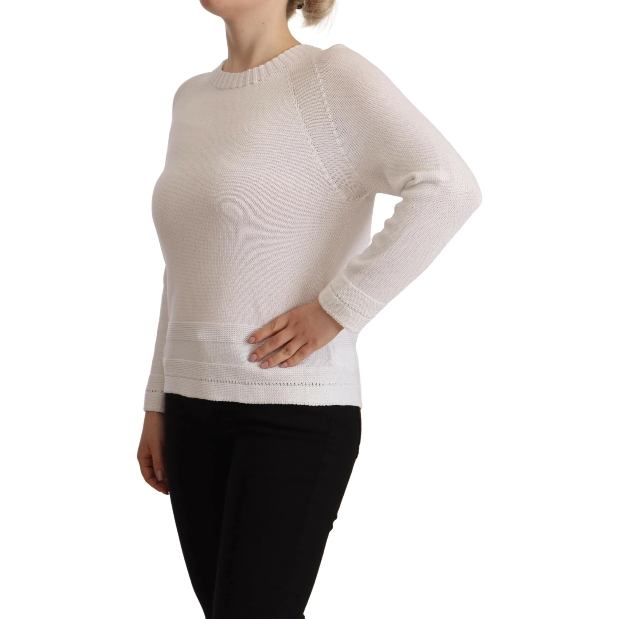 White Long Sleeves Crewneck Pullover Sweater