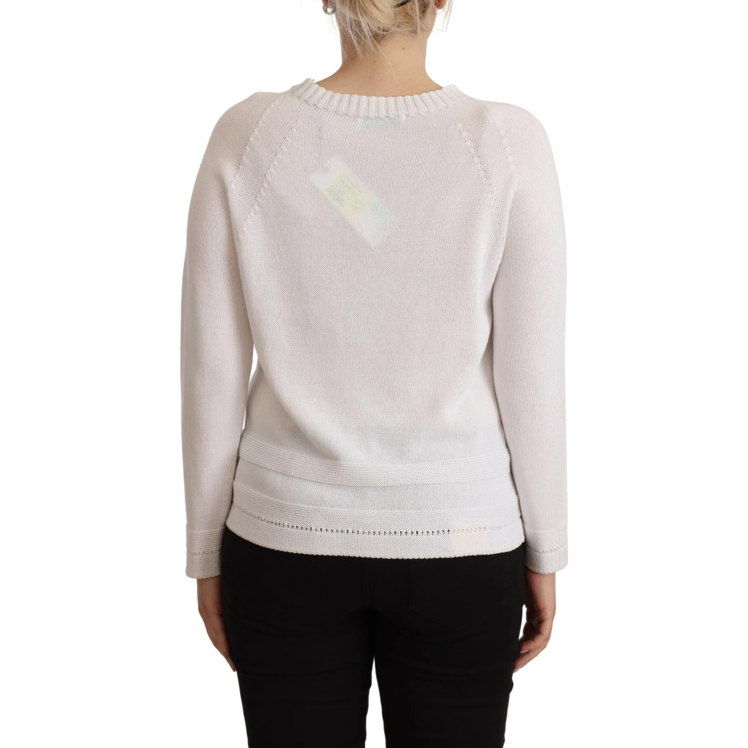 White Long Sleeves Crewneck Pullover Sweater