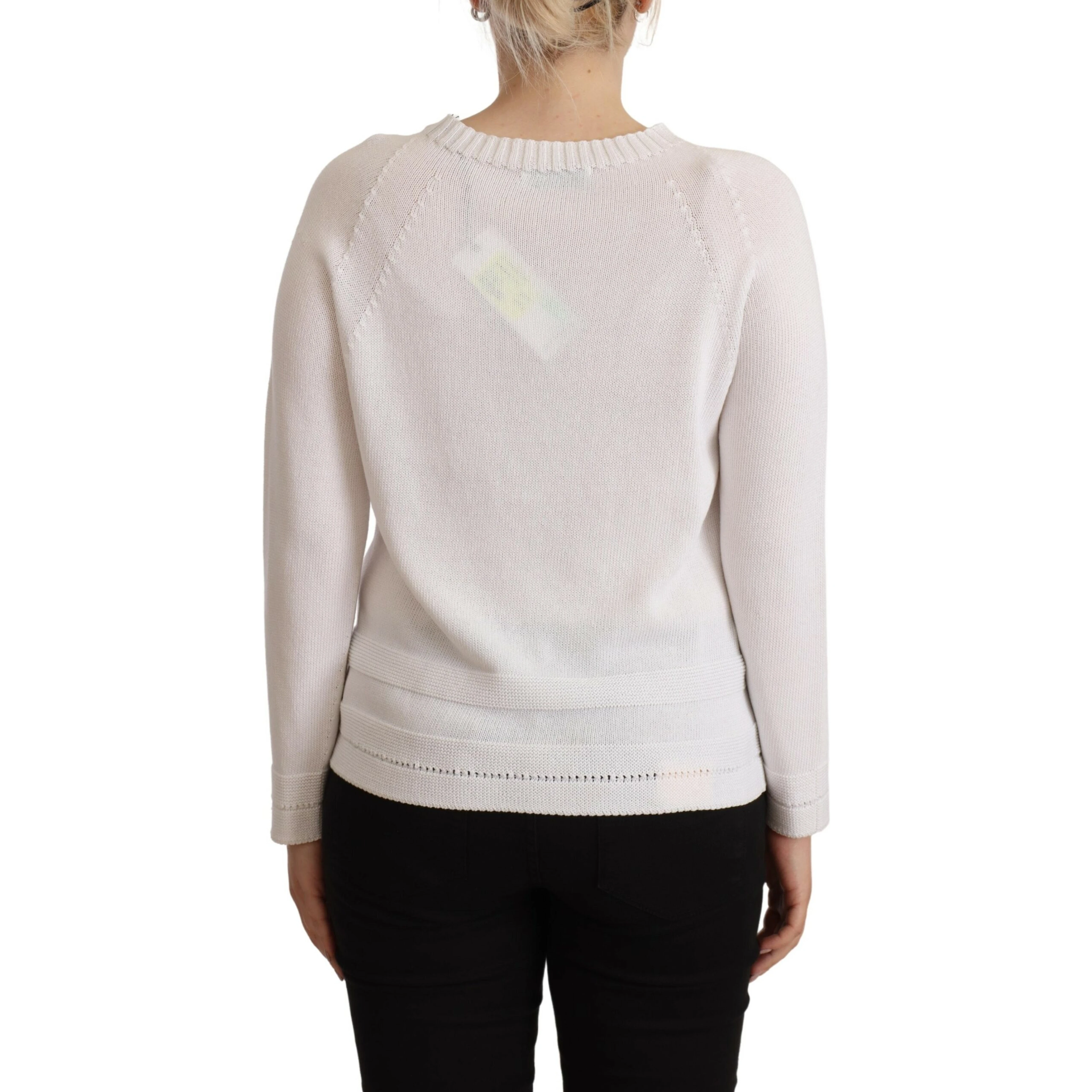 White Long Sleeves Crewneck Pullover Sweater