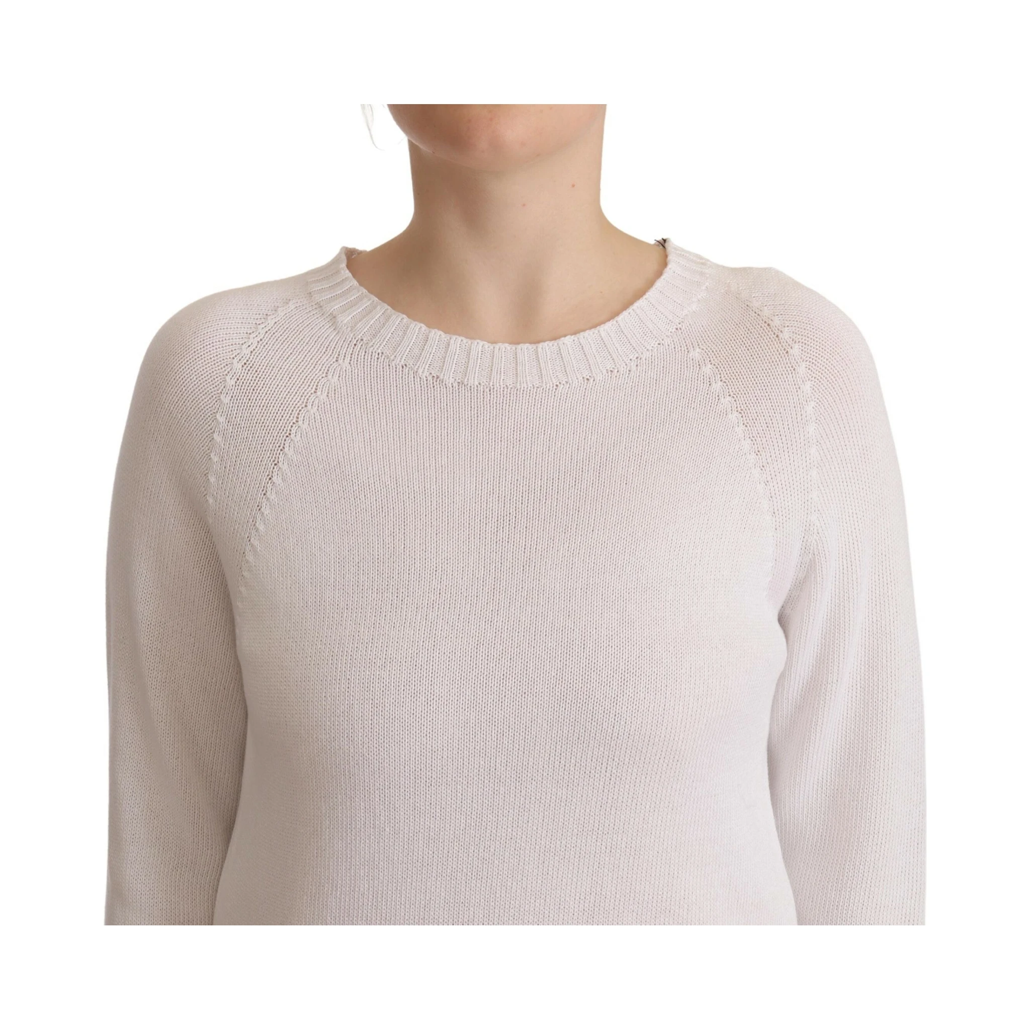 White Long Sleeves Crewneck Pullover Sweater