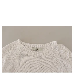 White Long Sleeves Crewneck Pullover Sweater