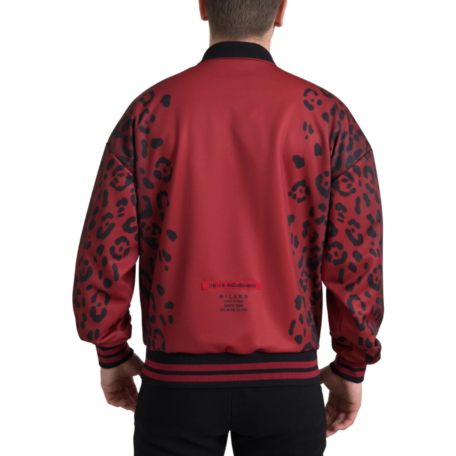 Red Leopard Polyester Bomber Full Zip Jacket