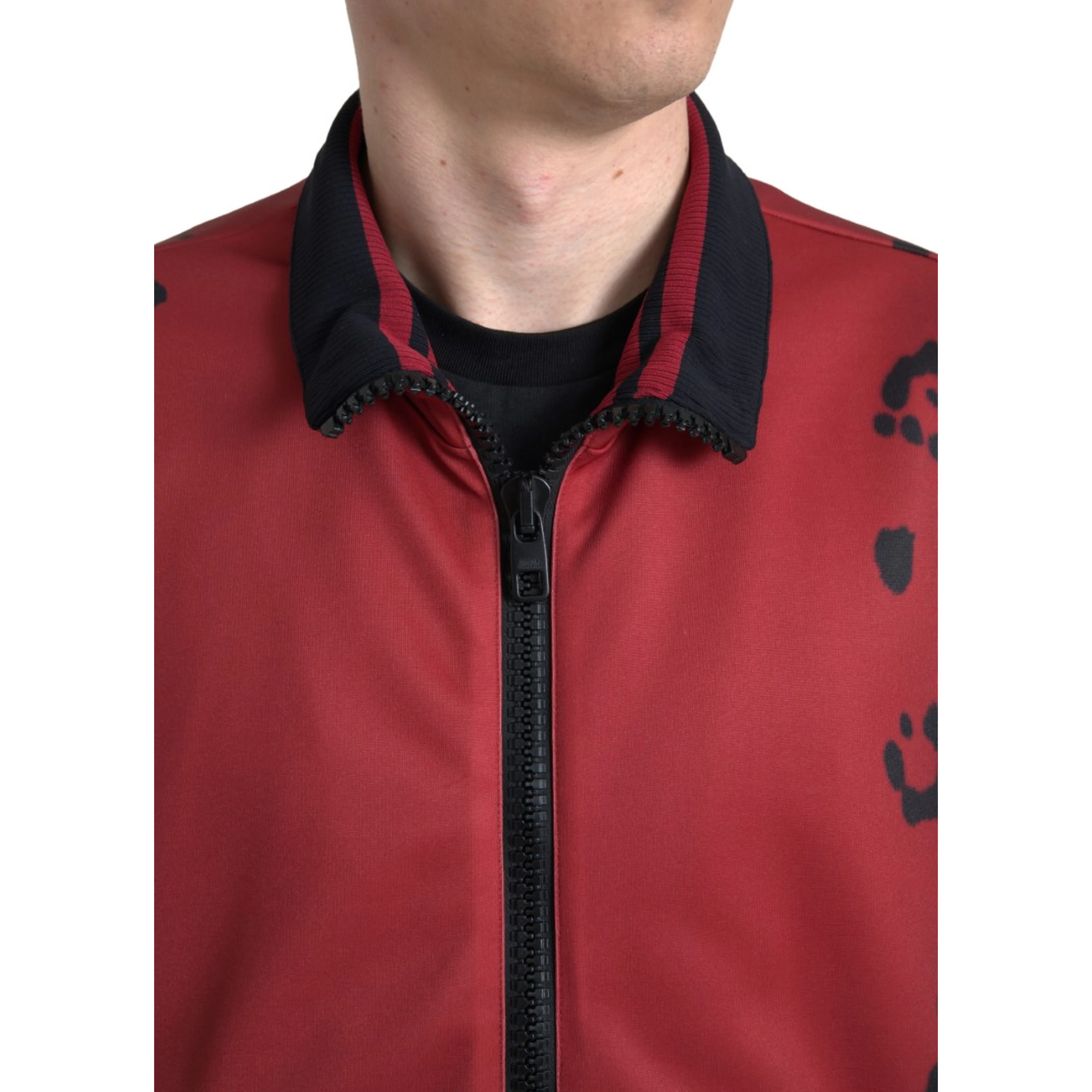 Red Leopard Polyester Bomber Full Zip Jacket