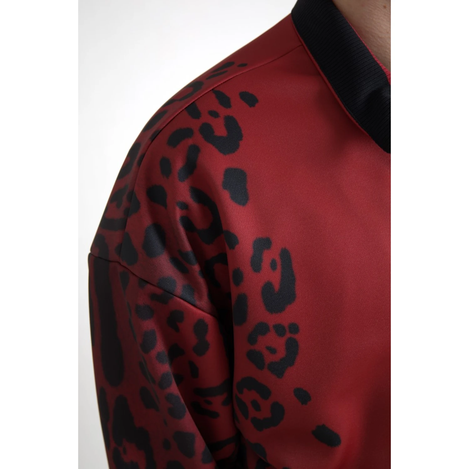 Red Leopard Polyester Bomber Full Zip Jacket