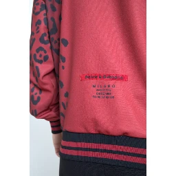 Red Leopard Polyester Bomber Full Zip  Jacket
