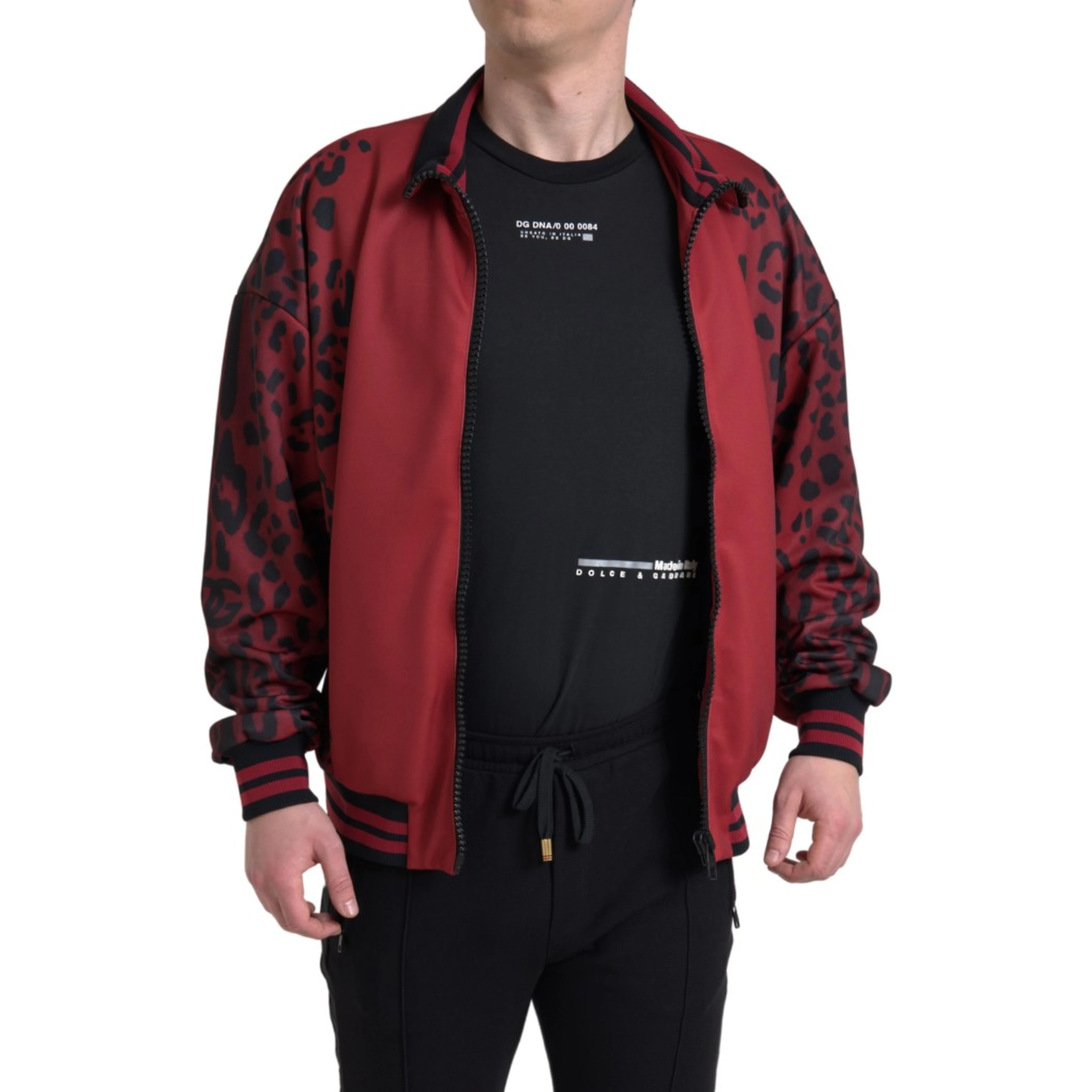Red Leopard Polyester Bomber Full Zip Jacket
