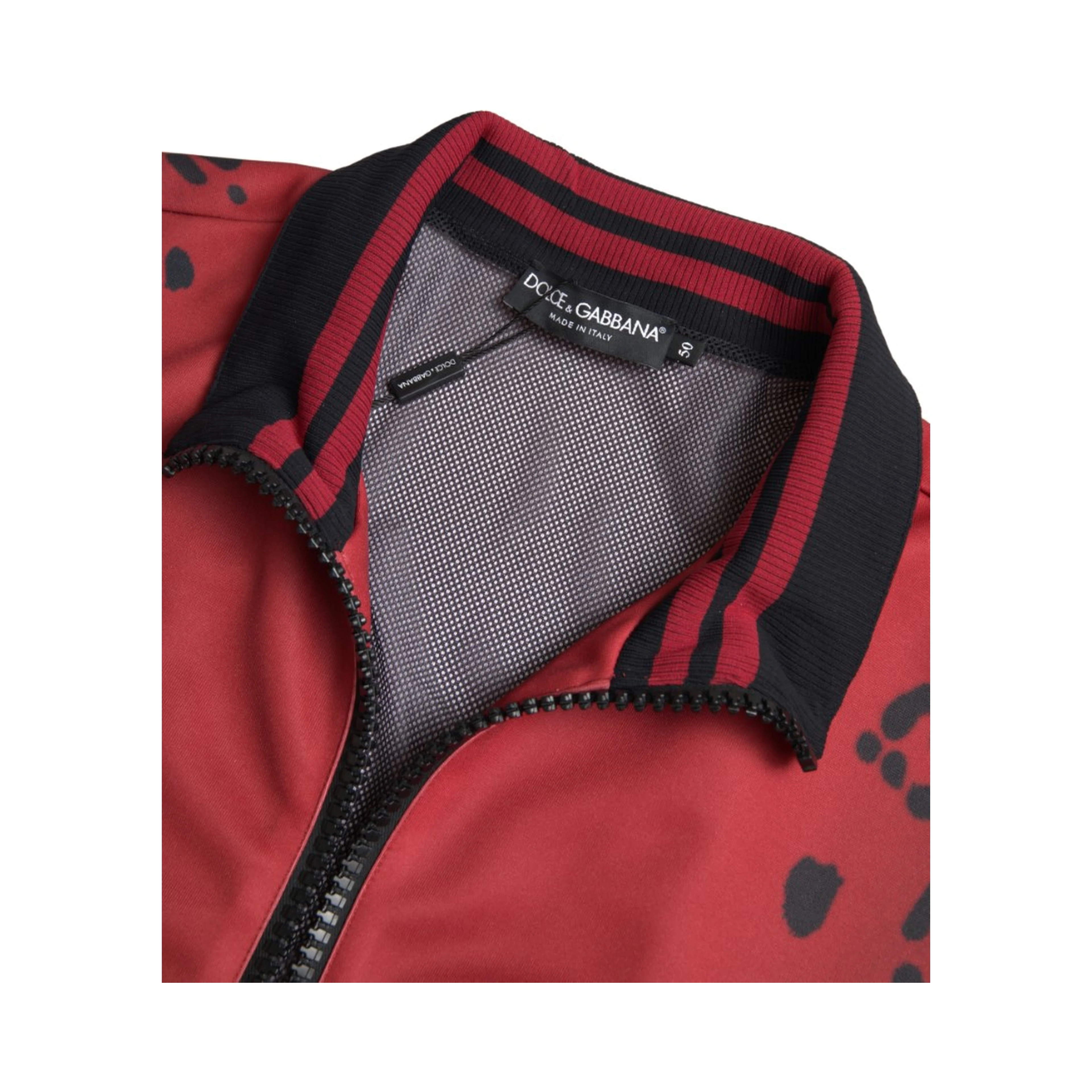 Red Leopard Polyester Bomber Full Zip Jacket
