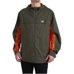 Green Orange Hooded Cotton Full Zip Jacket