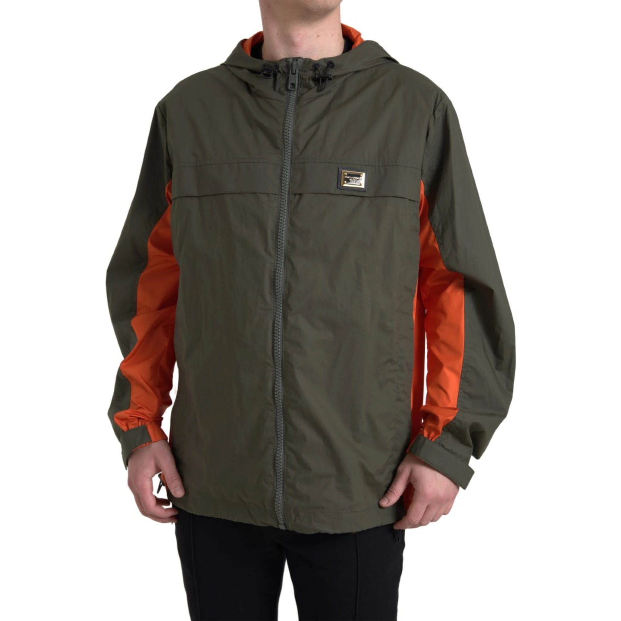 Green Orange Hooded Cotton Full Zip Jacket