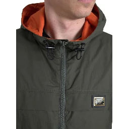 Green Orange Hooded Cotton Full Zip Jacket