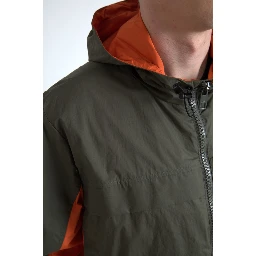Green Orange Hooded Cotton Full Zip Jacket