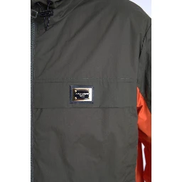 Green Orange Hooded Cotton Full Zip Jacket