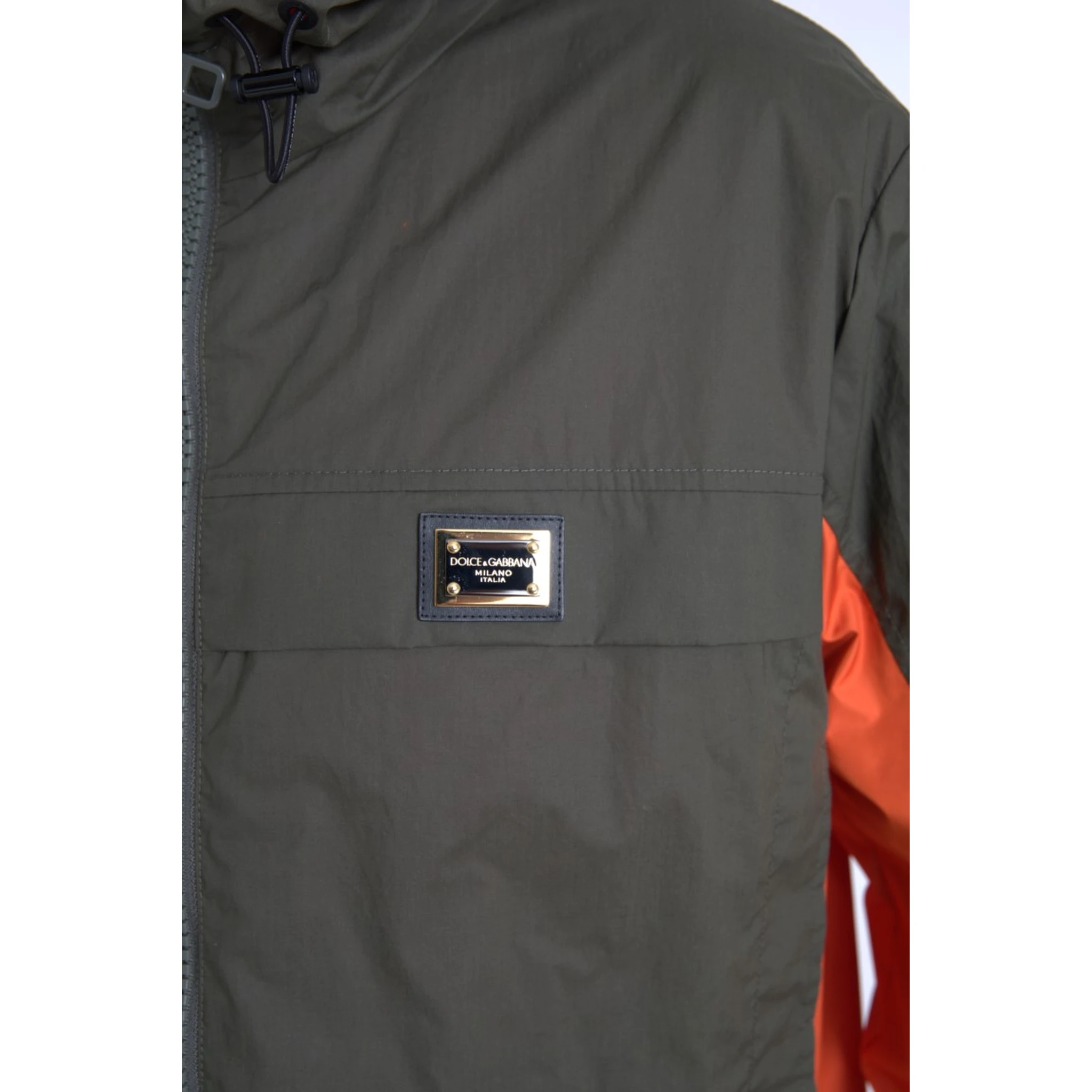 Green Orange Hooded Cotton Full Zip Jacket