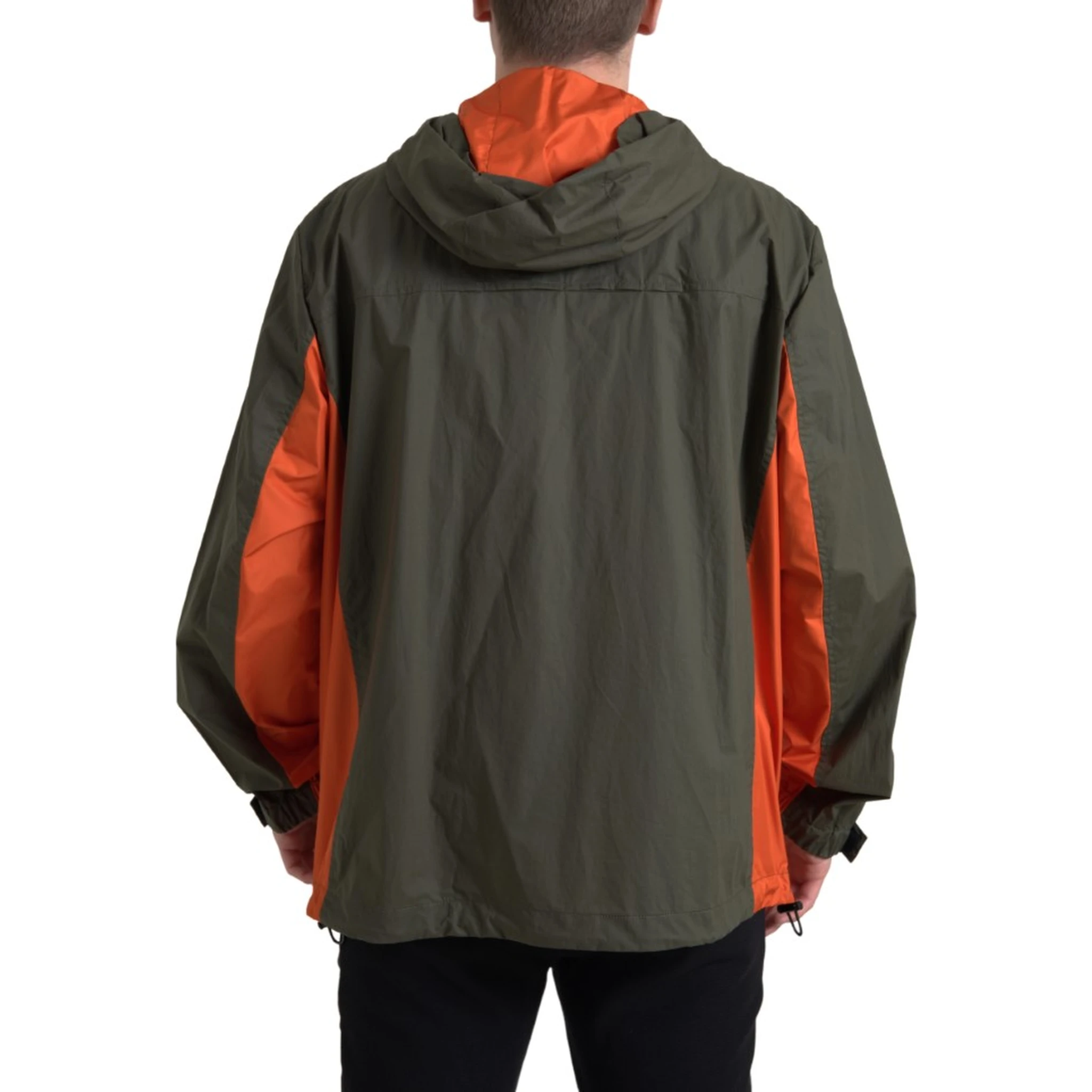 Green Orange Hooded Cotton Full Zip Jacket