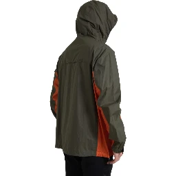 Green Orange Hooded Cotton Full Zip Jacket