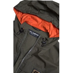 Green Orange Hooded Cotton Full Zip Jacket